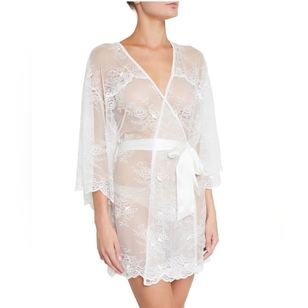 Eberjey Aurora Lace Women's Wrap Style Robe Cream S/M